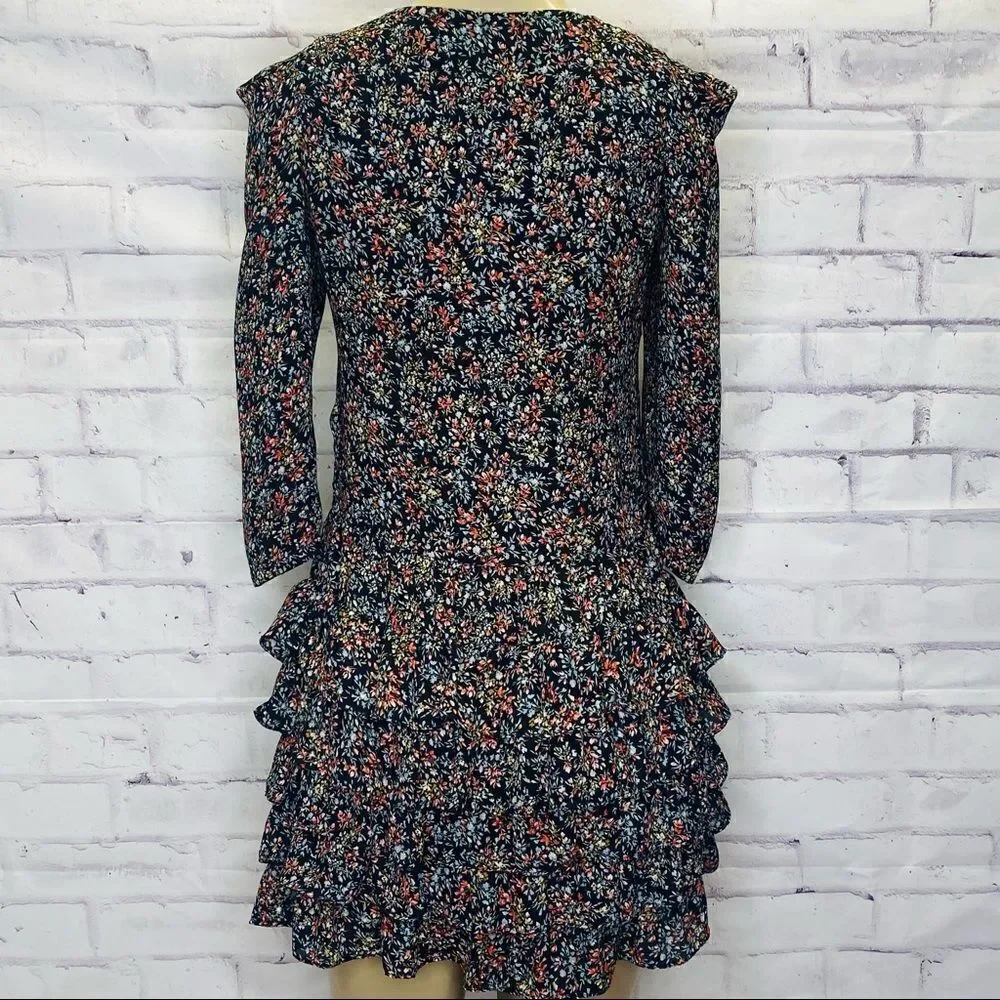 Sandro long sleeve Floral Mini Dress with tiered bottom ruffle